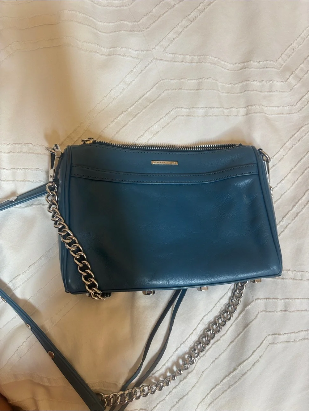 Rebecca Minkoff Leather Crossbody Shoulder Bag in Dark Teal with Silver Hardware